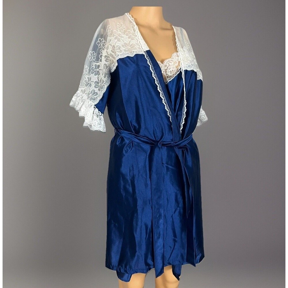 Vintage Vandemere 2 Piece Nightgown Womens Medium Blue Classic Lace Detail‎